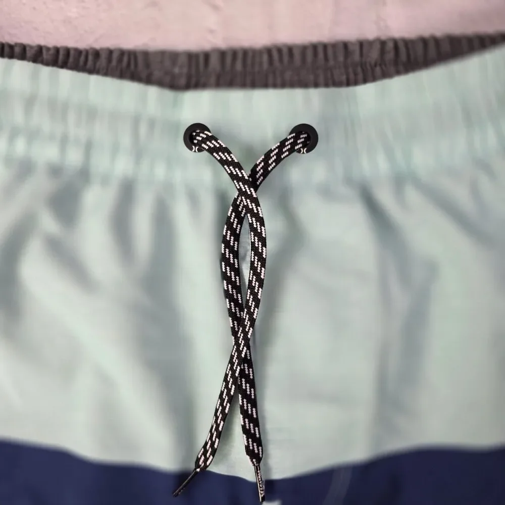 Y2K Hurley Men's Large Aqua-Blue-Gray Colorblock Stretch Board Shorts